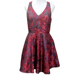 Design Lab Red Blue Satin Sleeveless Cocktail Party Dress Medium